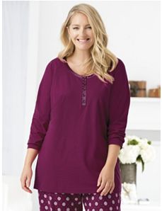 Satin Trim Sleep Tee by Ulla Popken
