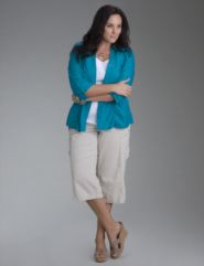Shadow stripe shirt, Linen finish capri