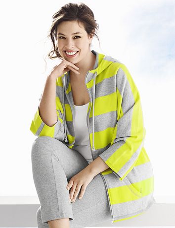 Plus Size Draped Sleeve Striped Hoodie by Lane Bryant