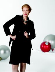 Tuxedo Jacket, Beaded Waist Dress, Bib Necklace