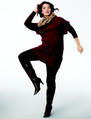 Textured Tunic Sweater, Slim Leg Pant, Scarf