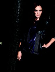 Leather Ruffle Jacket, Sequin Front Top, Pant