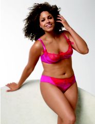 Lace Trim Quarter Cup Bra, Satin Thong