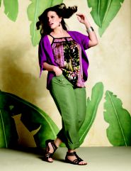 Mixed Print Cami, Ribbed Circle Shrug, Cargo Pant