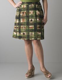 Brushstroke plaid A-line skirt