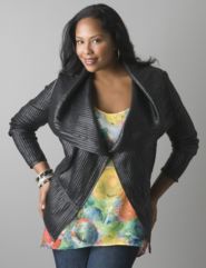 Pieced faux leather moto jacket by Lane Bryant