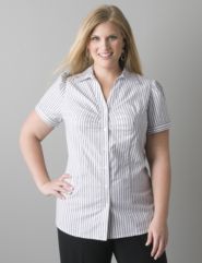 Full figure Metallic stripe short sleeve shirt by Lane Bryant