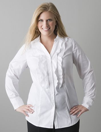 Plus size Tuxedo ruffle long sleeve shirt by Lane Bryant