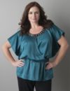 Embellished dropwaist surplice blouse