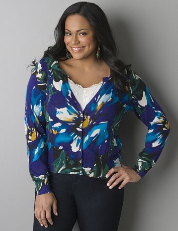 Rhinestone button floral cardigan by Lane Bryant