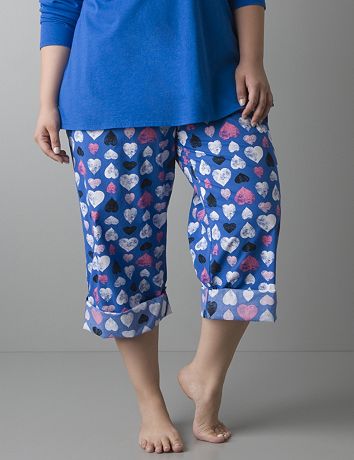 Heart print rolled leg sleep pant by Cacique