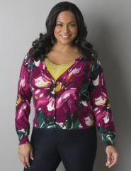 Rhinestone button floral cardigan by Lane Bryant
