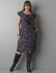 Sketchy rose ruffle front dress by DKNY JEANS