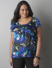 Ruffle front floral blouse by Lane Bryant
