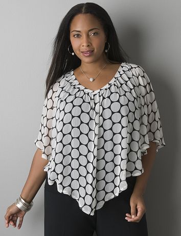 Polka dot layered poncho top by Lane Bryant