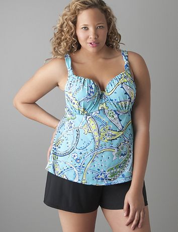 Paisley swim tank with built in Cacique balconette bra