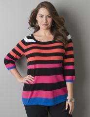 Plus size 3/4 sleeve striped sweater
