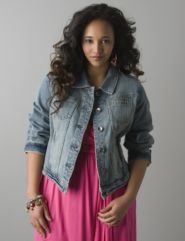 Button front denim jacket by Lane Bryant