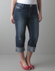 Embellished cuffed denim capri by Lane Bryant