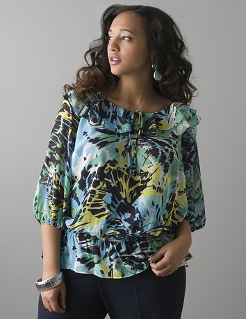 Sheer ruffled peasant top by Lane Bryant