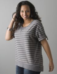 Striped short sleeve sweatshirt by Lane Bryant