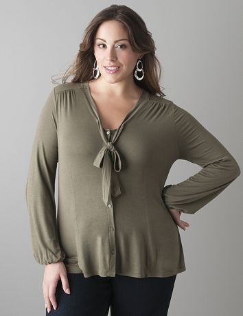 Knit tie front blouse by Lane Bryant