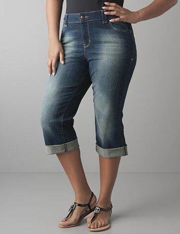 Womens Crash wash denim crop by Lane Bryant