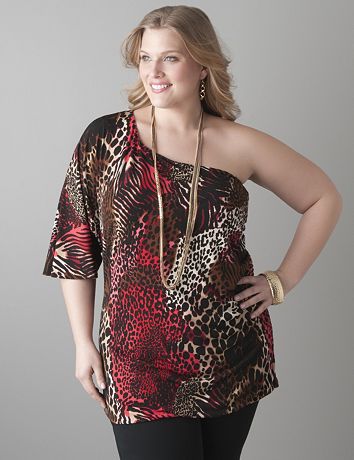 One shoulder animal print top by Lane Bryant