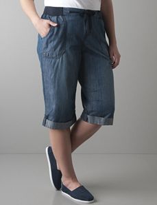 Knit waistband denim capri by Lane Bryant