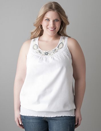 Embellished smocked hem tank by Lane Bryant