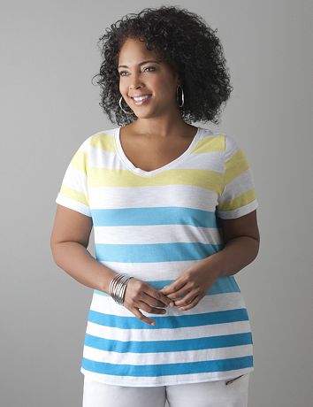 Striped slub V-neck tee by Lane Bryant