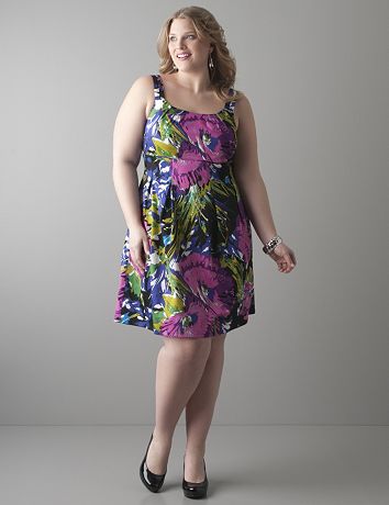 Floral sateen A-line dress by Lane Bryant