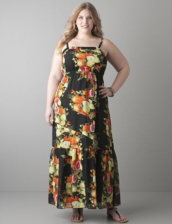 Citrus print chiffon maxi dress  by Lane Bryant