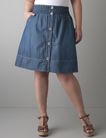 Button front denim skirt by Lane Bryant