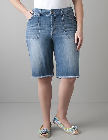 Womens plus size Raw edge denim Bermuda short by Lane Bryant