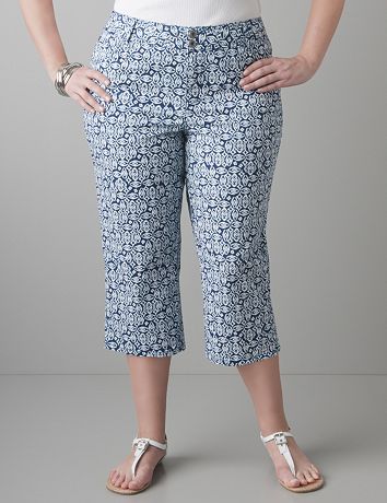 Print colored twill capri by Lane Bryant