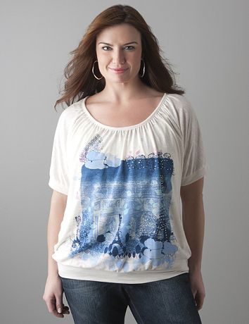Paris graphic band bottom tee by Lane Bryant
