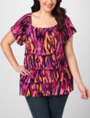 Gemma Ikat Tiered Blouse by Lane Bryant Outlet