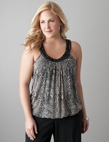 Snake print beaded halter top  by Lane Bryant