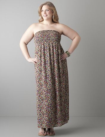 Smocked floral maxi length tube dress by Lane Bryant