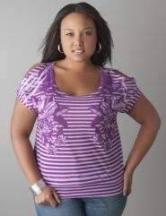 Cold shoulder striped floral tee