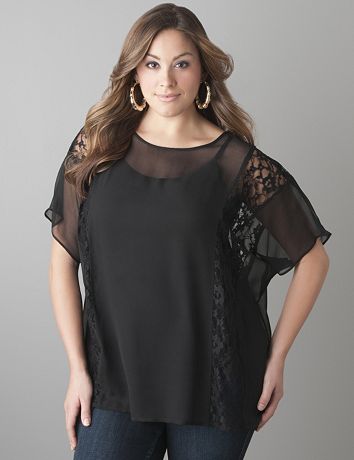 Lace inset sheer blouse by Lane Bryant