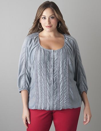 Chambray crochet dolman top by Lane Bryant