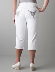 Embellished white denim capri by Lane Bryant