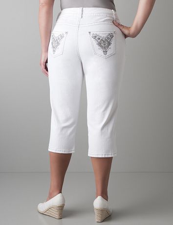 Embellished white denim capri by Lane Bryant