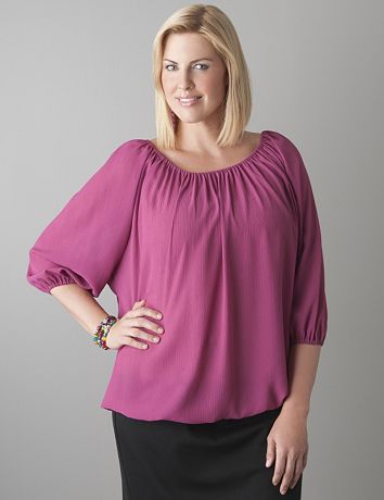 Full Figure Sheer Peasant Blouse by Lane Bryant