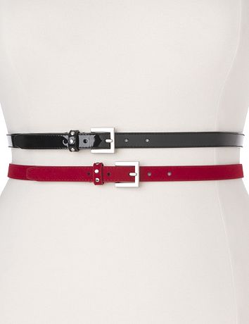 Patent & suede skinny belt duo by Lane Bryant