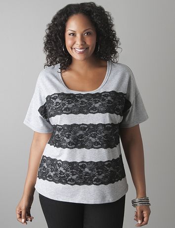 Plus Size Lace Striped Tee Shirt