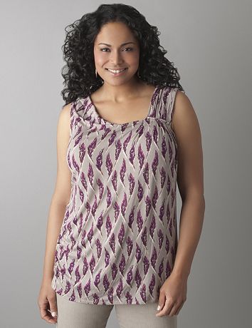 Feather Print Pleated Tank by Lane Bryant