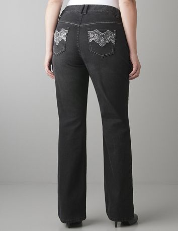 Embroidered slim flare jean by Lane Bryant